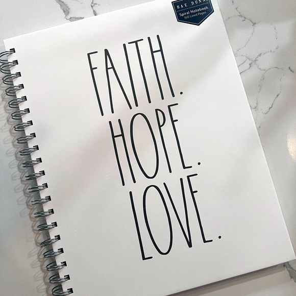 Rae Dunn Faith Hope Love Spiral 160 Lined Pages Notebook White Black 8.5” X 11” - Picture 2 of 3